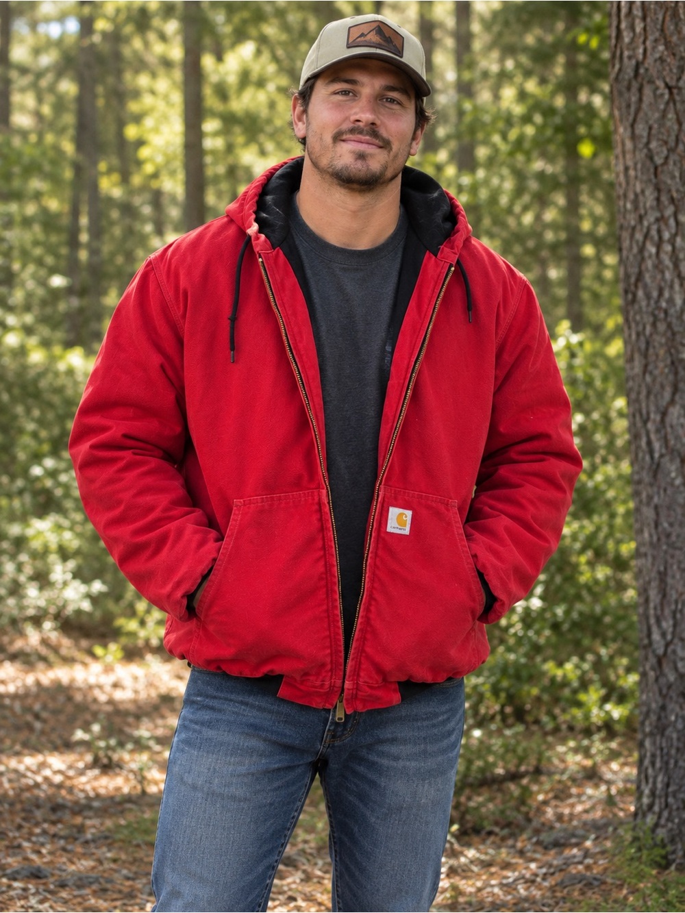 Vintage Red Men's Carhartt Hooded Jacket - Large